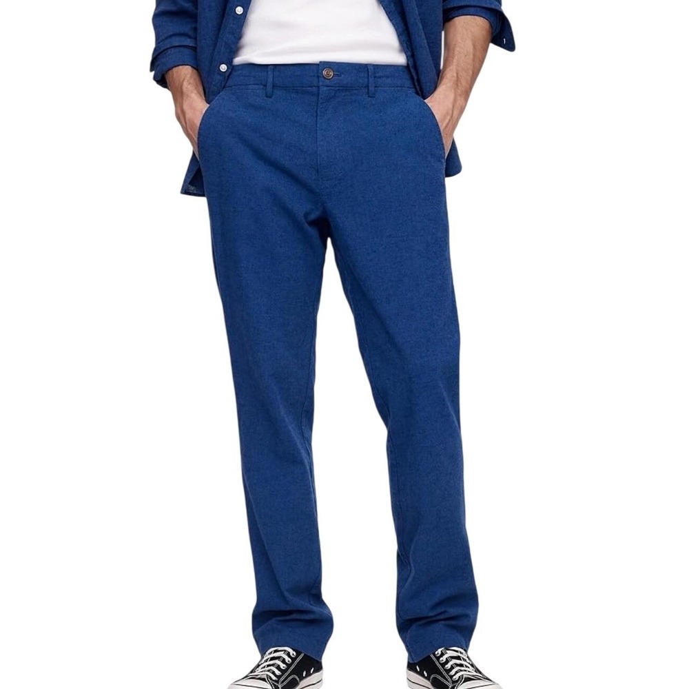 GAP Mens Straight Linen Cotton Pants Bainbridge Blue Size 33x30 Pockets